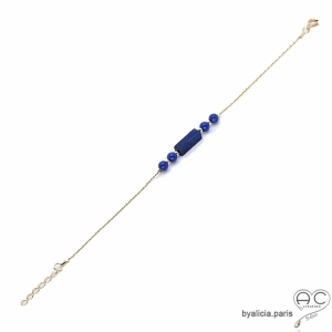 Bracelet lapis-lazuli sur une chaîne en vermeil, pierre naturelle, fait main, création by Alicia