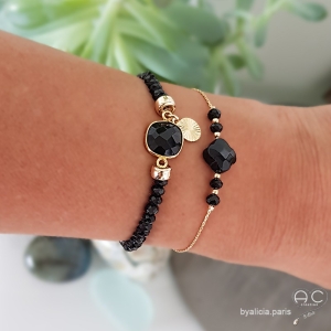 Bracelet onyx et spinelle noire sur une chaîne en vermeil, pierres naturelles, fait main, création by Alicia