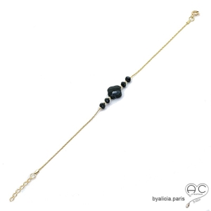 Bracelet onyx et spinelle noire sur une chaîne en vermeil, pierres naturelles, fait main, création by Alicia