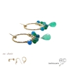 Boucles d'oreilles anneaux plaqué or avec pampilles en agate verte et apatite, fait main, création by Alicia