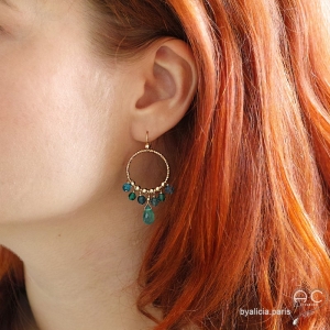 boucles d'oreilles rondes pendentes vertes femme