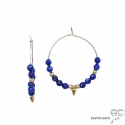 Créoles lapis lazuli et pointe en plaqué or, boucles d\'oreilles, pierre fine, fait main, création by Alicia