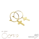 Boucles d\'oreilles croix en plaqué or, mini créoles avec pendent, choix des différentes attaches