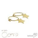 Boucles d\'oreilles avec pendent étoile en plaqué or, mini créoles, choix des différentes attaches