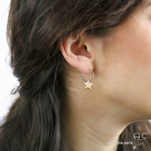 Boucles d'oreilles avec pendent étoile en plaqué or, mini créoles, choix des différentes attaches