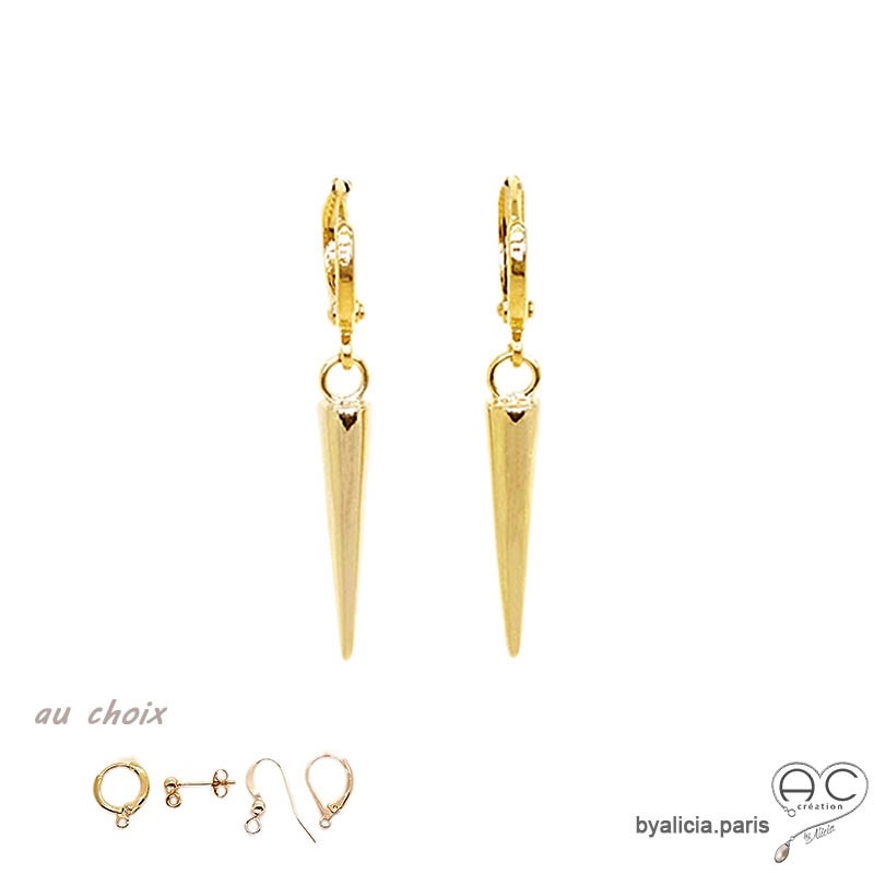 Boucles d'oreilles avec pointes en plaqué or, pendantes, rock-chic, création by Alicia
