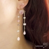 Boucles d'oreilles longues, quartz rose, pierre de lune, plaqué or, fait main, création by Alicia