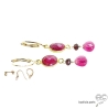 Boucles d'oreilles indian rubis, agate rose, plaqué or, cascade de pierres naturelles, fait main, création by Alicia