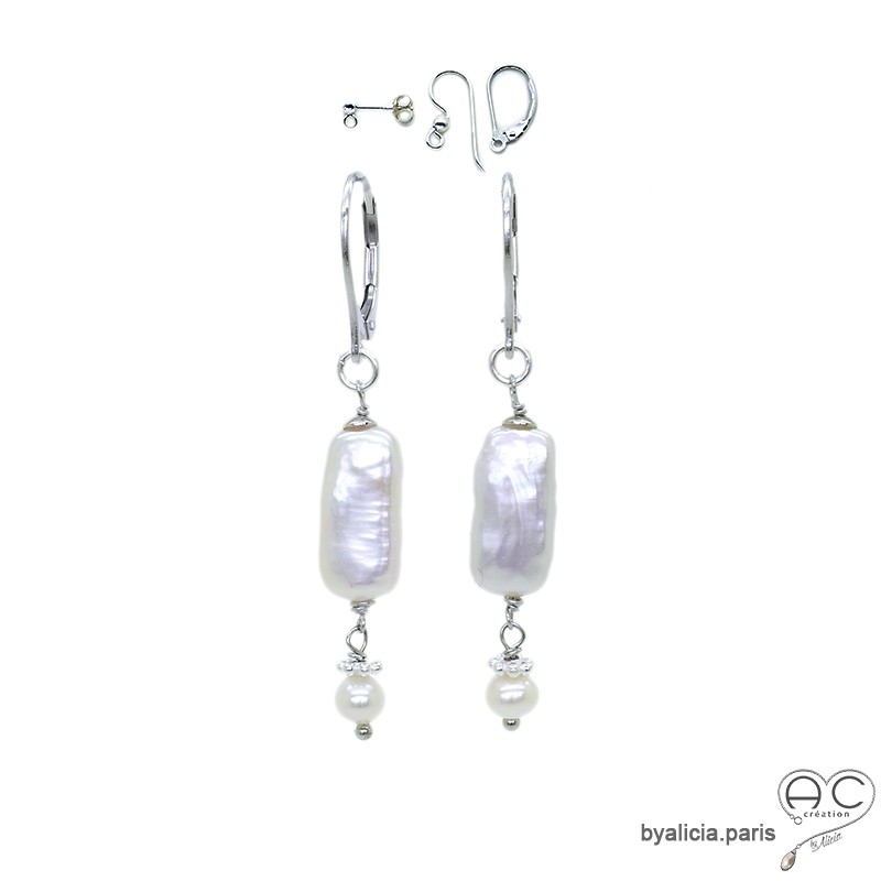 Boucles d'oreilles perles baroques, argent massif, fait main, création by Alicia