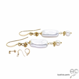 Boucles d'oreilles perles baroques, plaqué or, fait main, création by Alicia