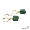 Boucles d'oreilles jade, plaqué or 750 3MIC, pierre naturelle verte forme baroque, fait main, création by Alicia