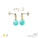 Boucles d\'oreilles amazonite, plaqué or ou argent, petites, pendantes, pierre naturelle, fait main, création by Alicia