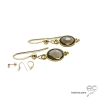 Boucles d'oreilles quartz fumé, petites, pendantes, vintage, plaqué or, fait main, création by Alicia