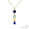 Collier, pendentif lapis-lazuli et calcédoine, étoile, plaqué or, fait main, création by Alicia