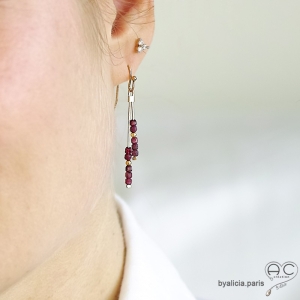 Boucles d'oreilles rubis véritable, vermeil, fines, pendantes, fait main, création by Alicia