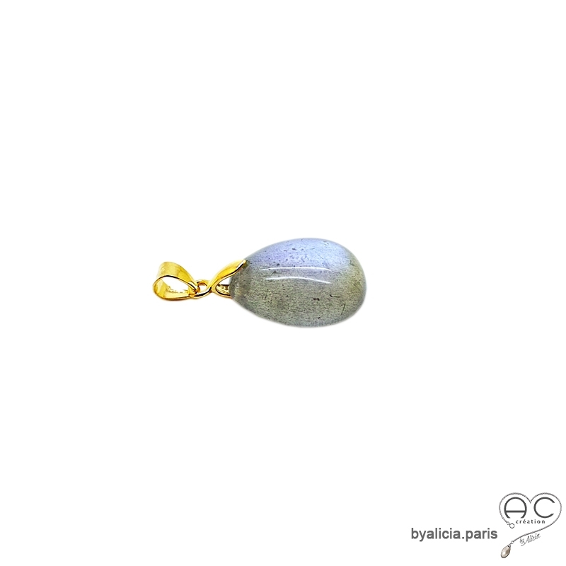 Pendentif goutte en labradorite, cabochon, plaqué or, pierre semi-précieuse