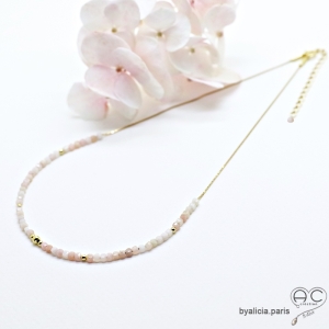 Collier fin opale rose véritable sur une chaîne en vermeil, fait main, création by Alicia
