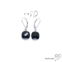 Boucles d\'oreilles onyx noir, pierre semi-précieuse et argent 925, pendantes, création by Alicia