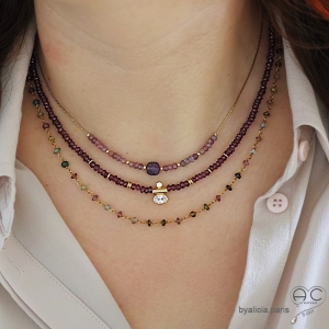 Collier grenat rhodolite, plaqué or 3MIC, fait main, création by Alicia