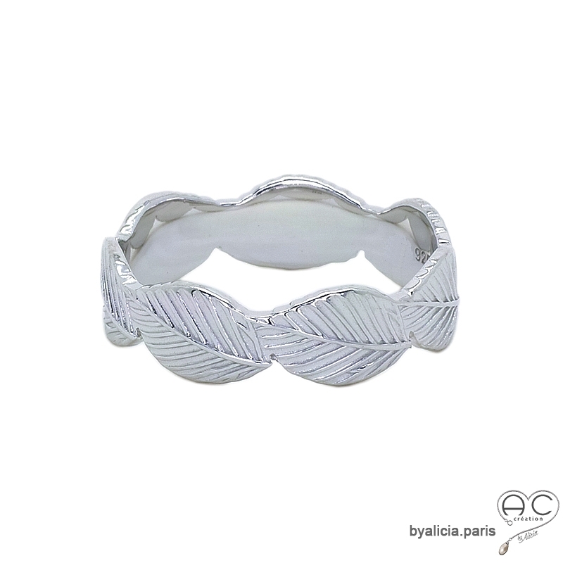 Bague feuilles anneau argent 925 rhodié