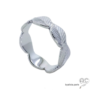 Bague feuilles anneau argent 925 rhodié