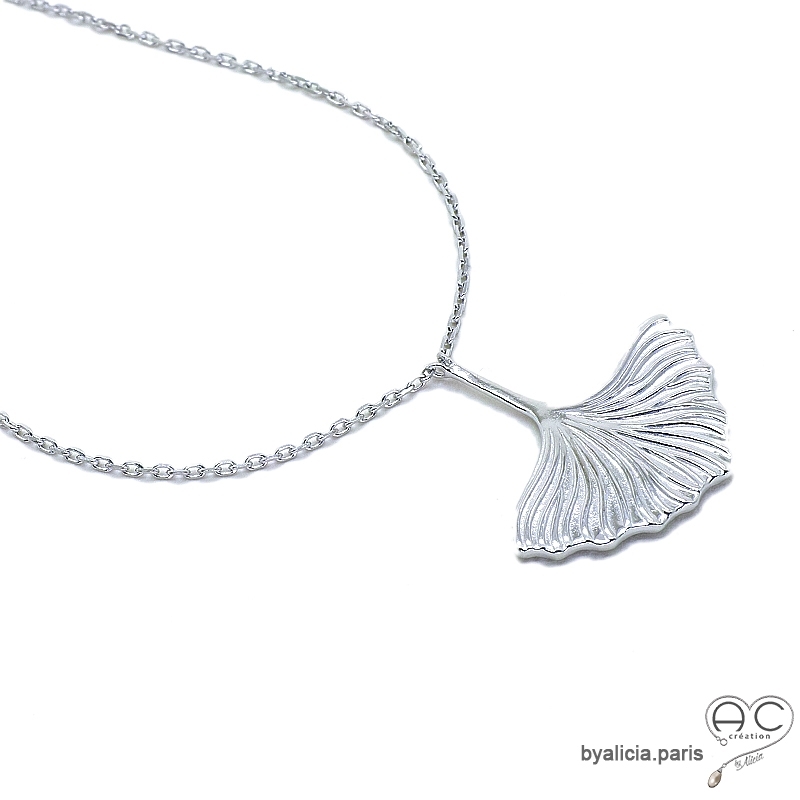 Collier – Feuille De Ginkgo Et Perle Argent 925
