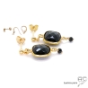 Boucles d'oreilles onyx noir et plaqué or, pendantes, fait main, création by Alicia