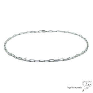 collier sautoir argent massif 925 chaîne grands maillons ovales femme tendance création by Alicia
