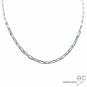 collier sautoir argent massif 925 chaîne grands maillons ovales femme tendance création by Alicia