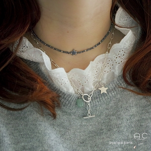 collier sautoir argent massif 925 chaîne grands maillons ovales fermoir toggle femme tendance création by Alicia