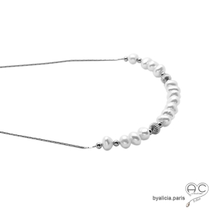 Collier fin avec perles de culture d'eau douce sur une chaîne en argent massif rhodié, fait main, création by Alicia