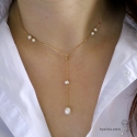 Collier cravate perles de culture d\'eau douce, plaqué or, fait main, création by Alicia