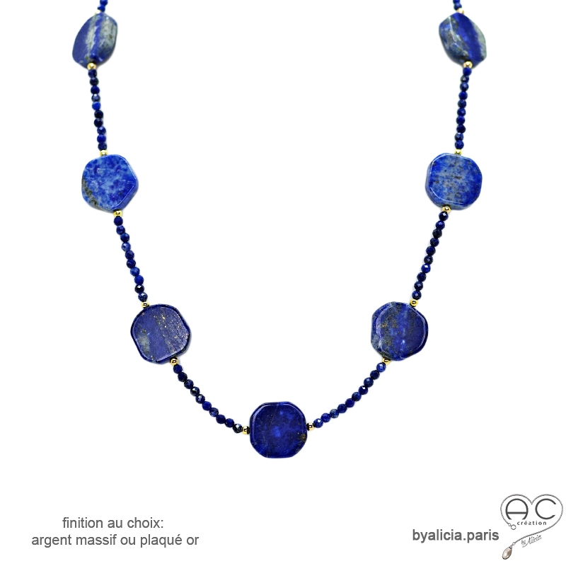 Collier lapis-lazuli irrégulier, pierre semi-précieuse, fait main, création by Alicia