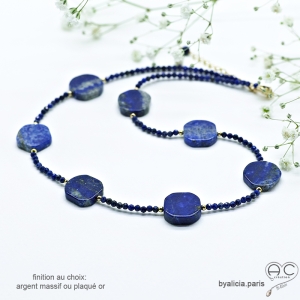 Collier lapis-lazuli irrégulier, pierre semi-précieuse, fait main, création by Alicia