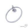 Bague anneau fin avec pampille zirconium rond argent 925 rhodié