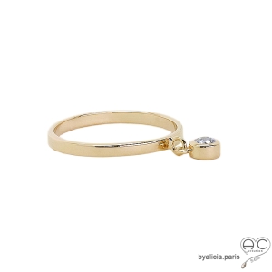 Bague anneau fin avec pampille zirconium rond plaqué or