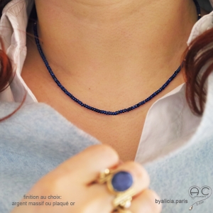Lapis-lazuli, collier fin, chaine en pierre naturelle bleue, fait main, création by Alicia