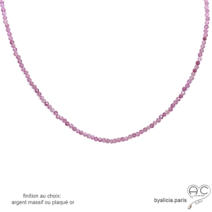 Tourmaline rose, collier fin, chaine en pierre naturelle, fait main, création by Alicia
