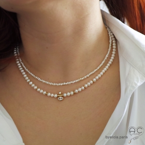 Perle de culture, collier fin, chaine en perles d'eau douce blanches, fait main, création by Alicia