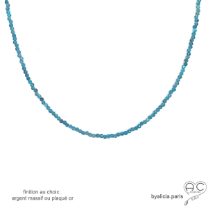 Apatite, collier fin, chaine en pierre naturelle bleue, fait main, création by Alicia