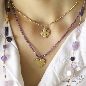 Améthyste, collier fin, chaine en pierre naturelle violette, iolite, fait main, création by Alicia