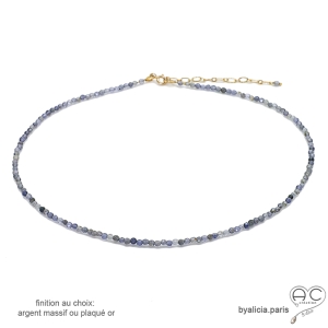 Saphir d'eau, collier fin, chaine en pierre naturelle bleue, iolite, fait main, création by Alicia
