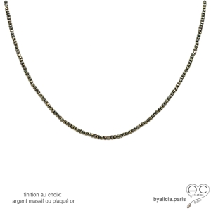 Pyrite bronze, collier fin, chaine en  pierre naturelle, fait main, création by Alicia