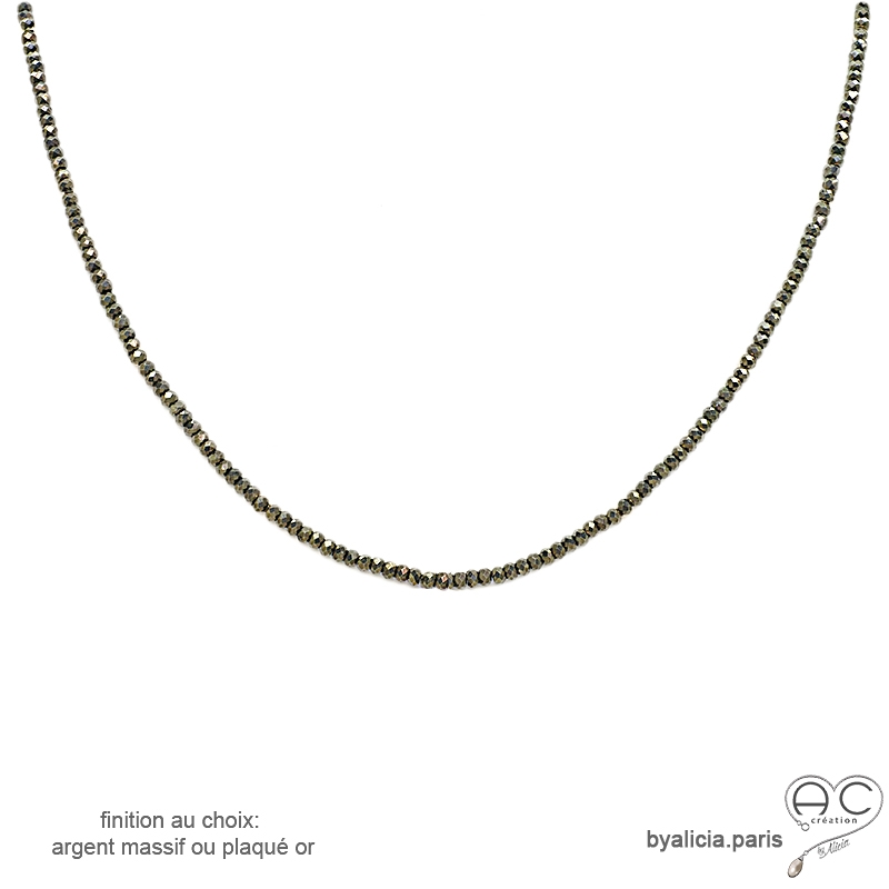 Pyrite bronze, collier fin, chaine en  pierre naturelle, fait main, création by Alicia