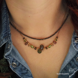 Pyrite bronze, collier fin, chaine en  pierre naturelle, fait main, création by Alicia