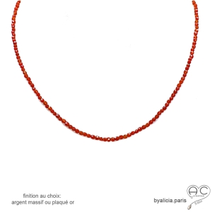 Cornaline, collier fin, chaine en  pierre naturelle orange, fait main, création by Alicia