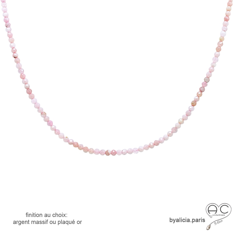 Opale rose, collier fin, chaine en pierre naturelle rose, fait main, création by Alicia