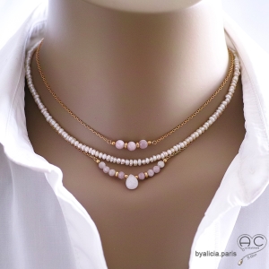 Perle de culture, collier fin, chaine en perles d'eau douce blanches, fait main, création by Alicia