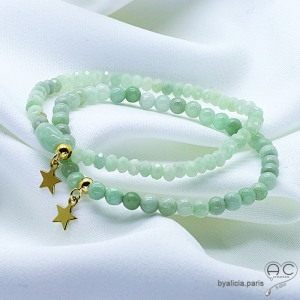 Bracelet jade et vermeil, pierre semi-précieuse avec pampille étoile, fait main, création by Alicia