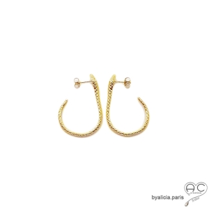 Boucles d'oreilles créoles motif serpent en argent 925 dorées a l'or fin 18K, femme, tendance, ethnique